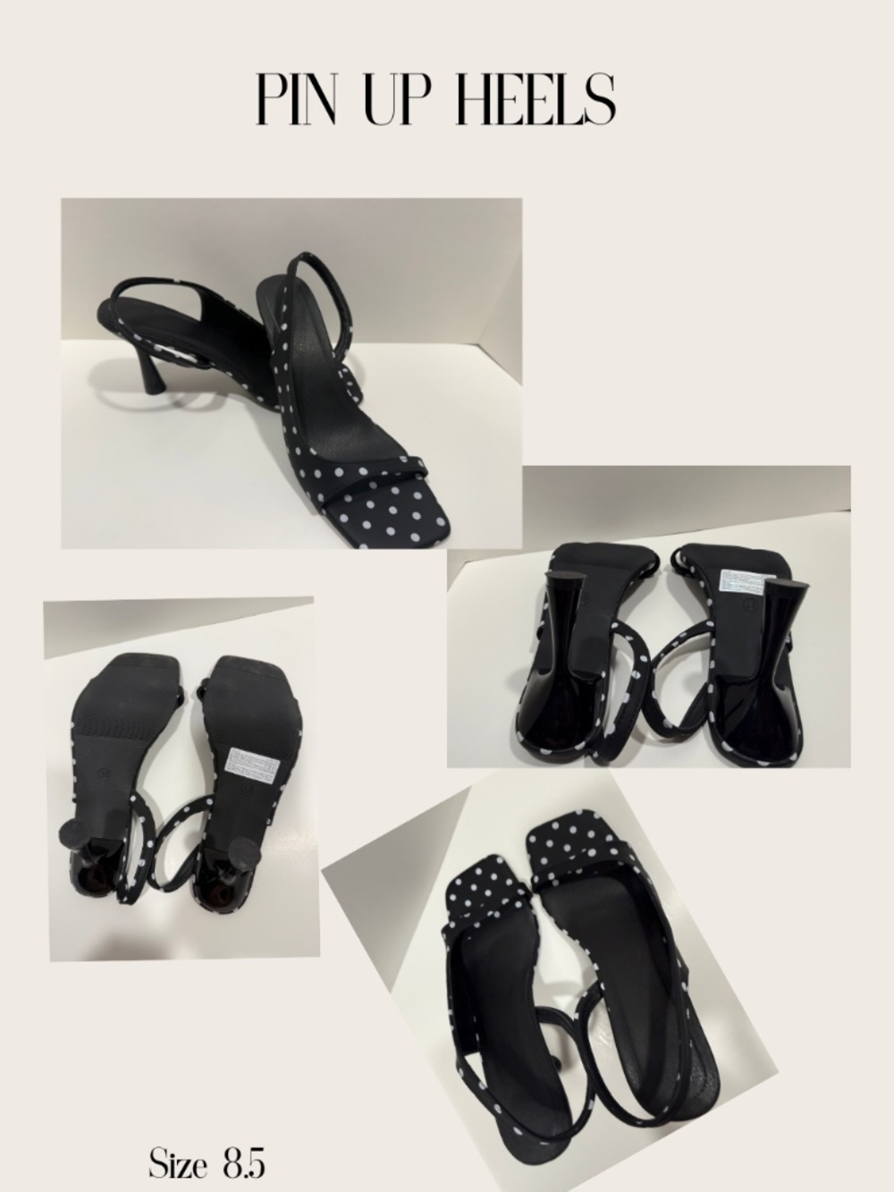 Black White Polka Dot Heels EU 38 Pin Up Rockabilly Retro Y2K Slingback